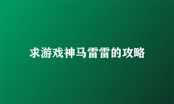 求游戏神马雷雷的攻略