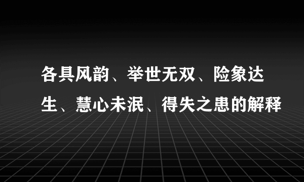 各具风韵、举世无双、险象达生、慧心未泯、得失之患的解释