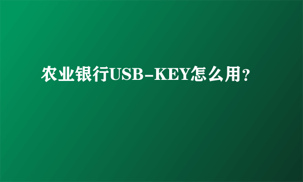 农业银行USB-KEY怎么用？