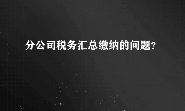 分公司税务汇总缴纳的问题？