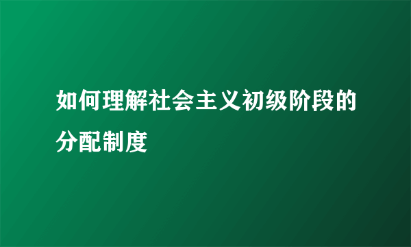 如何理解社会主义初级阶段的分配制度