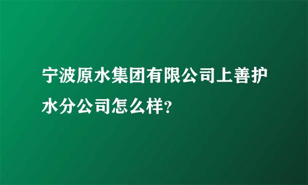 宁波原水集团有限公司上善护水分公司怎么样？