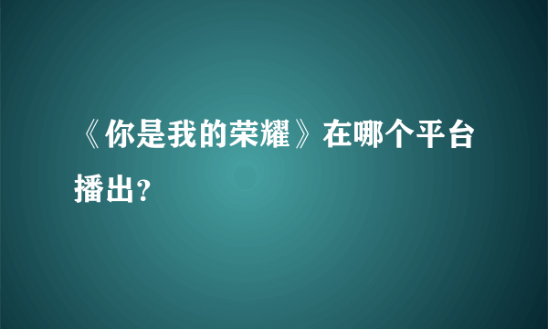 《你是我的荣耀》在哪个平台播出？