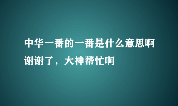 中华一番的一番是什么意思啊谢谢了，大神帮忙啊