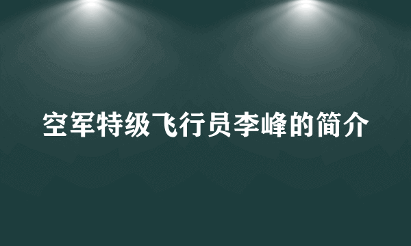 空军特级飞行员李峰的简介