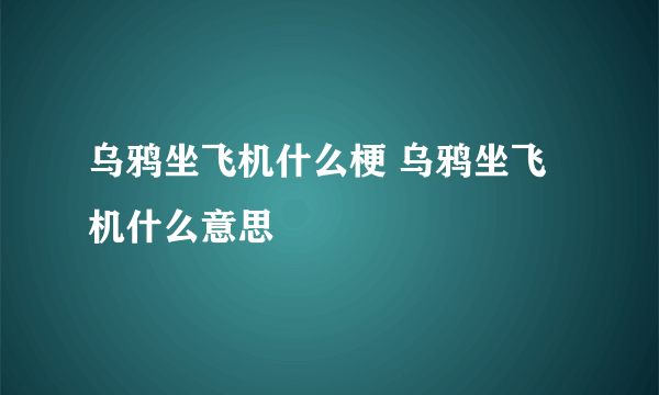 乌鸦坐飞机什么梗 乌鸦坐飞机什么意思