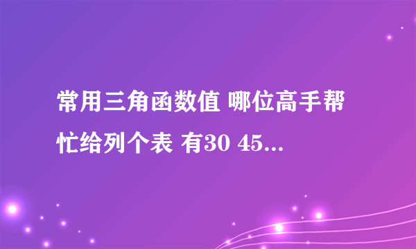 常用三角函数值 哪位高手帮忙给列个表 有30 45 60 90 180 270 360 sin cos tan