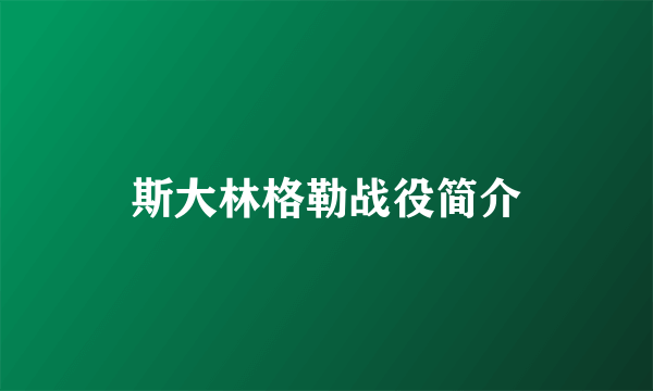 斯大林格勒战役简介