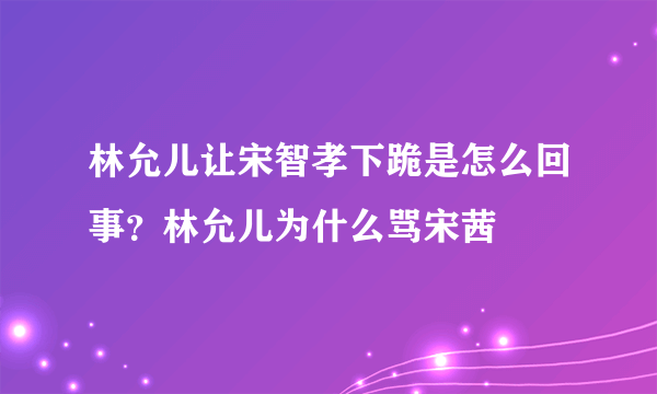 林允儿让宋智孝下跪是怎么回事？林允儿为什么骂宋茜