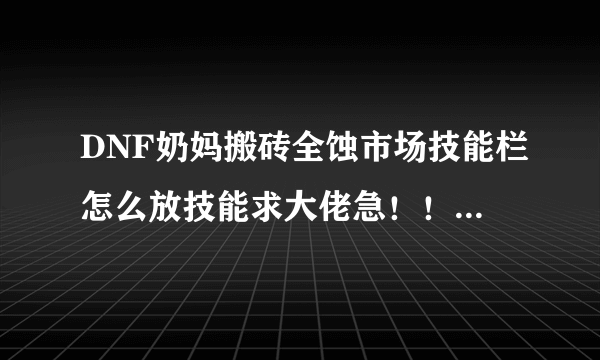 DNF奶妈搬砖全蚀市场技能栏怎么放技能求大佬急！！！！！！！！！！！！！！！！！！！！！