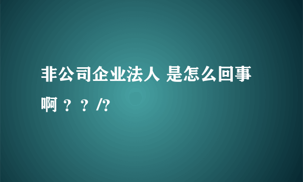 非公司企业法人 是怎么回事啊 ？？/？