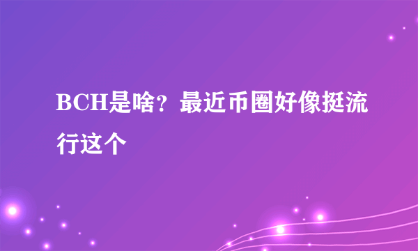 BCH是啥？最近币圈好像挺流行这个