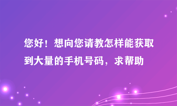 您好！想向您请教怎样能获取到大量的手机号码，求帮助