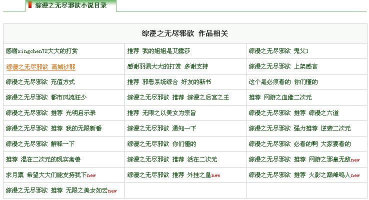 谁有综漫之无尽邪欲到现在为止所有章节