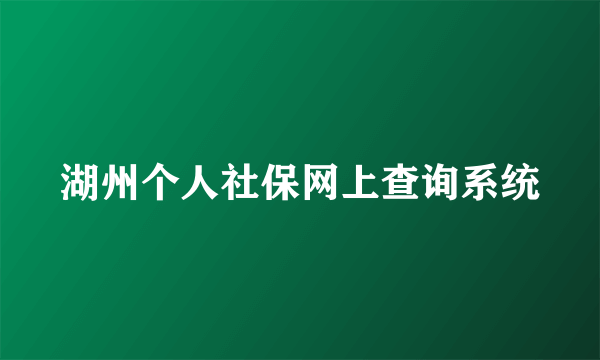 湖州个人社保网上查询系统