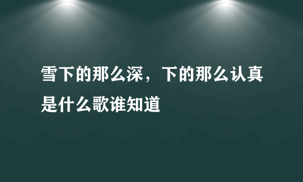 雪下的那么深，下的那么认真是什么歌谁知道