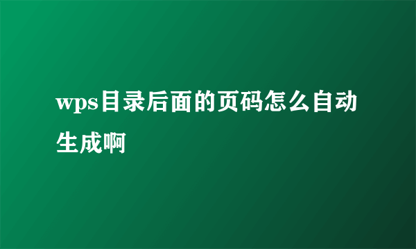 wps目录后面的页码怎么自动生成啊