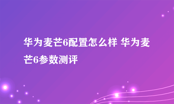 华为麦芒6配置怎么样 华为麦芒6参数测评