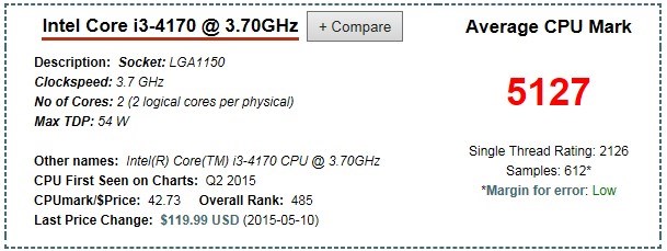 英特尔的CPU G3260 跟i3 4170 性能差距多少，主要看电视玩lol