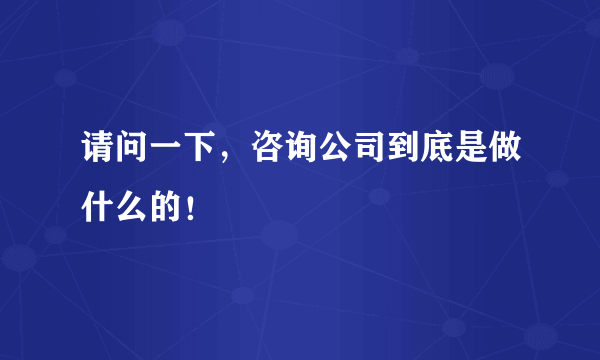 请问一下，咨询公司到底是做什么的！