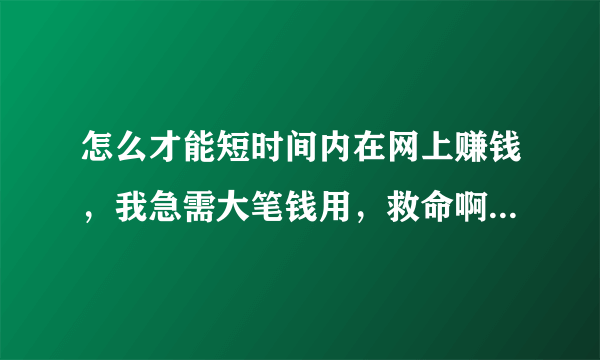 怎么才能短时间内在网上赚钱，我急需大笔钱用，救命啊（无成本）