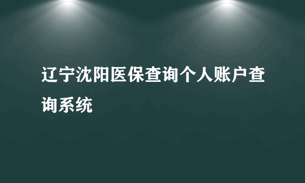 辽宁沈阳医保查询个人账户查询系统