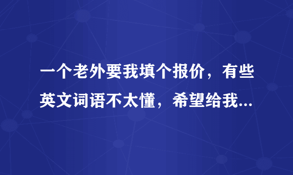 一个老外要我填个报价，有些英文词语不太懂，希望给我解释下，谢谢！