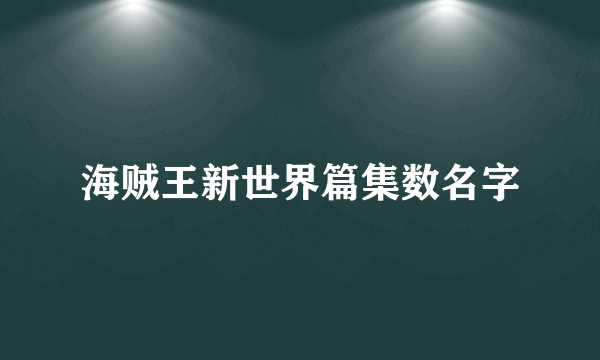 海贼王新世界篇集数名字