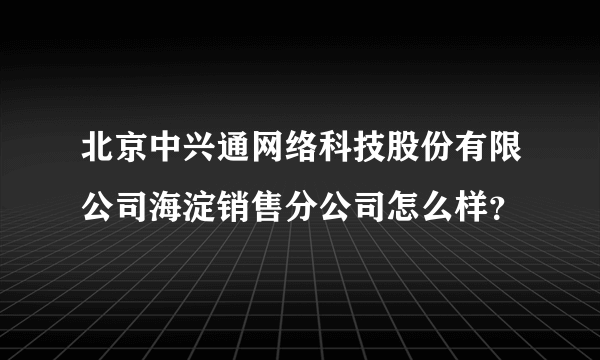 北京中兴通网络科技股份有限公司海淀销售分公司怎么样？