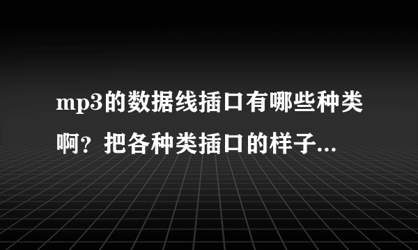 mp3的数据线插口有哪些种类啊？把各种类插口的样子描述一下。