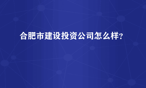 合肥市建设投资公司怎么样？