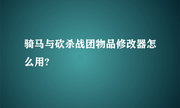 骑马与砍杀战团物品修改器怎么用?